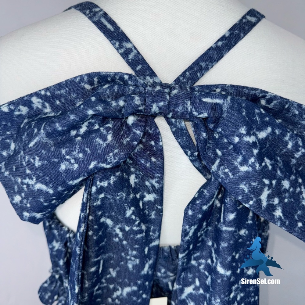 1153 NWT Choosy No Shade Bow Back Crop Top – L – Blue White - Picture 11 of 14